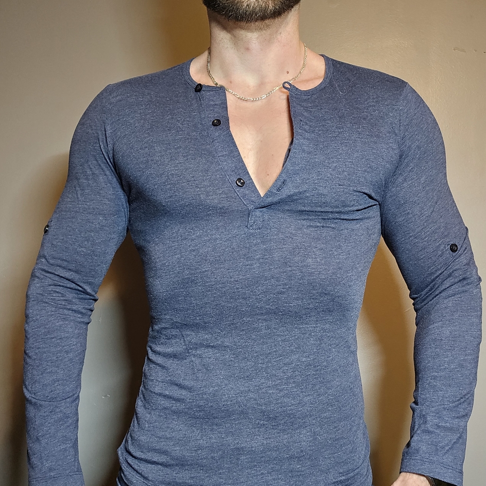 H&M Men's Slate Long Sleeve Henley